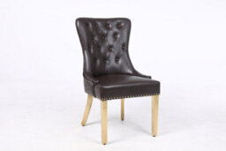 Modernique A Pair Of Leather Aire Dining Chairs With Golden Legs, Studs & Knocker In Brown - thumbnail 2