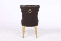 Modernique A Pair Of Leather Aire Dining Chairs With Golden Legs, Studs & Knocker In Brown - thumbnail 5