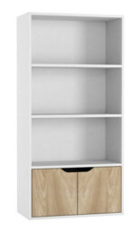 Urbn-Living Urbnliving Height 118Cm 4 Tier Wooden Bookcase Cupboard With Doors Storage Shelving Display Colour White Door Oak Cabinet Unit - thumbnail 4