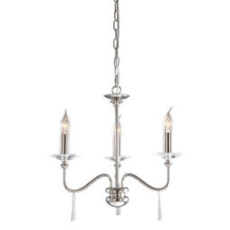 Elegant 3 Bulb Chandelier Ceiling Light In Polished Nickel Finish With Led E14 Bulbs