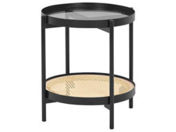 Wyld And Coco Viennese Braid Side Table Black 50Cm Round Tempered Glass Top - thumbnail 1