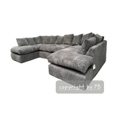 London Cinema U Shape Sofa , Corner Sofa And Big Footstool,cream Jumbo Cord Fabric ,fluffy Fibre Seats - image 1