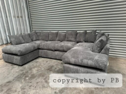 London Cinema U Shape Sofa , Corner Sofa And Big Footstool,cream Jumbo Cord Fabric ,fluffy Fibre Seats - thumbnail 2