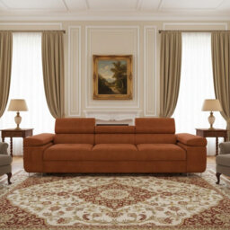Torezio Three Seater Sofa With Adjustable Headrests For Living Room Chipboard Frame Metal Legs 263X102X70-90Cm Orange - thumbnail 2