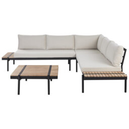 Beliani Garden Corner Sofa With Table 5 Seater Bellariva Eucalyptus Wood Off-White - thumbnail 5