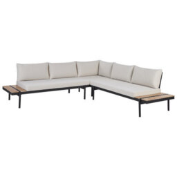 Beliani Garden Corner Sofa With Table 5 Seater Bellariva Eucalyptus Wood Off-White - thumbnail 6