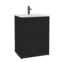 Royal Bathrooms Elmore 600mm Traditional Floor Standing 2 Drawer Vanity Unit With Matt Stone Basin Sink - Matt Nocturne Black - thumbnail 6