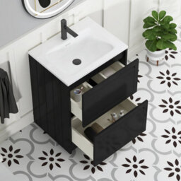 Royal Bathrooms Elmore 600mm Traditional Floor Standing 2 Drawer Vanity Unit With Matt Stone Basin Sink - Matt Nocturne Black - thumbnail 5
