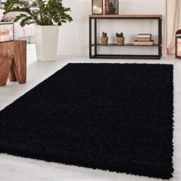 Wadan 80X150Cm Black Shaggy Rug - Rectangular Soft Touch Thick Pile Modern Area Rug - Rugs For Living & Bedroom Non Shedding - thumbnail 1