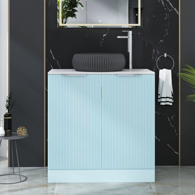 Royal Bathrooms Evora 800mm Powder Blue Fluted Floor Standing Countertop Vanity Unit 2 Door With Milan Black Basin - image 1