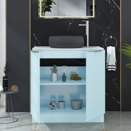 Royal Bathrooms Evora 800mm Powder Blue Fluted Floor Standing Countertop Vanity Unit 2 Door With Milan Black Basin - thumbnail 3