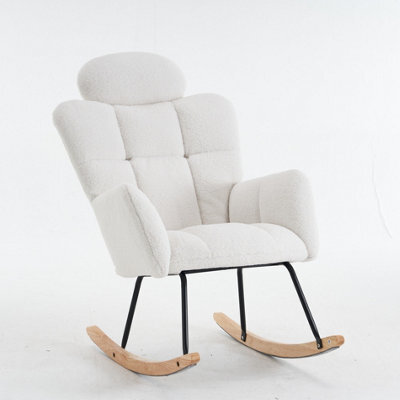 Abrihome Soft Teddy Fabric Tufted Upholstered Rocking Chair Padded Seat With Headrest For Living Room Bedroom,ivory White - image 1