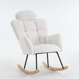 Abrihome Soft Teddy Fabric Tufted Upholstered Rocking Chair Padded Seat With Headrest For Living Room Bedroom,ivory White - thumbnail 1