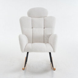 Abrihome Soft Teddy Fabric Tufted Upholstered Rocking Chair Padded Seat With Headrest For Living Room Bedroom,ivory White - thumbnail 7