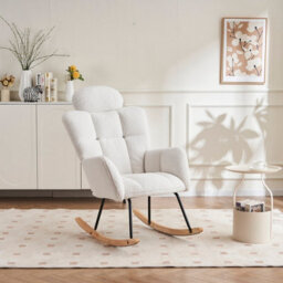 Abrihome Soft Teddy Fabric Tufted Upholstered Rocking Chair Padded Seat With Headrest For Living Room Bedroom,ivory White - thumbnail 2