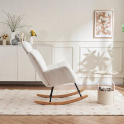 Abrihome Soft Teddy Fabric Tufted Upholstered Rocking Chair Padded Seat With Headrest For Living Room Bedroom,ivory White - thumbnail 3