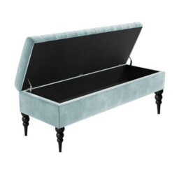 180Cm Sierra Striped Ottoman Storage Bench With Black Turned Wooden Legs - Silver Plush Velvet Upholstered Shoes Bench - thumbnail 2