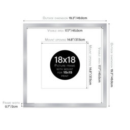 "18X18"" Silver Picture Frame - 18X18"" Square Frame With 15X15"" Mount For 18X18""/15X15"" Pictures Moderrn Style Thin Edge, 1 Pack" - thumbnail 2
