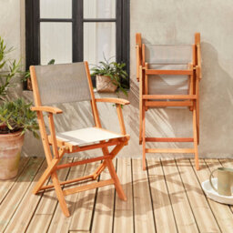 Sweeek - Pair Of Foldable Wooden Garden Chairs Almeria Taupe Grey 54X58.7X89 Cm - thumbnail 6