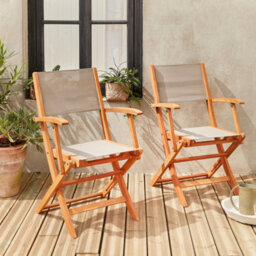 Sweeek - Pair Of Foldable Wooden Garden Chairs Almeria Taupe Grey 54X58.7X89 Cm - thumbnail 5