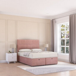 Sloomy Texas End Lift Ottoman Bed 3Ft With Sprung Memory Mattress - Pink Plush & Headboard- Single - thumbnail 2