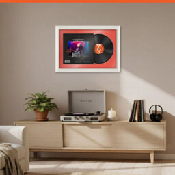 "AK Frames 25X17"" White Swept Vinyl Record Frame With Poppy Red Mount For 12 Inch Lp Cover & Disc - Overlapped Design" - thumbnail 8