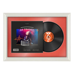 "AK Frames 25X17"" White Swept Vinyl Record Frame With Poppy Red Mount For 12 Inch Lp Cover & Disc - Overlapped Design"