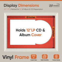 "AK Frames 25X17"" White Swept Vinyl Record Frame With Poppy Red Mount For 12 Inch Lp Cover & Disc - Overlapped Design" - thumbnail 2