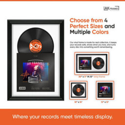 "AK Frames 25X17"" White Swept Vinyl Record Frame With Poppy Red Mount For 12 Inch Lp Cover & Disc - Overlapped Design" - thumbnail 4
