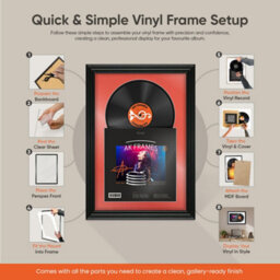 "AK Frames 25X17"" White Swept Vinyl Record Frame With Poppy Red Mount For 12 Inch Lp Cover & Disc - Overlapped Design" - thumbnail 7