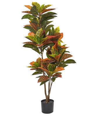Wyld And Coco 140Cm Croton Faux Plant In Cement Pot - Lifelike Green And Black Leaves, Indoor Floor Decor - image 1
