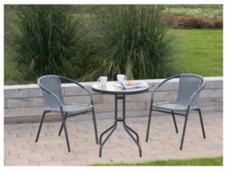 Home Luxe Interiors Sorrento Dark Grey Rattan Effect 3Pcs Table And Chairs Garden Bistro Set