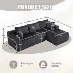 Abrihome Modular L Shaped Sofa With Chaise, Comfy Cloud Deep Seat & Cup Holders, No Assembly Required For Living Room, Gray - thumbnail 8