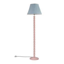 Valuelights Bobbles Rose Pink Bobbin Floor Lamp With Blue Pleated Shade - thumbnail 1