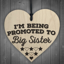 Red Ocean Being Promoted To Big Sister Wooden Hanging Heart Plaque