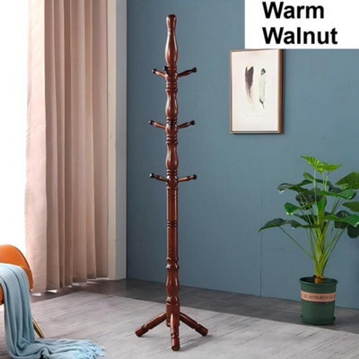 Multibao Posh Solid Wood Heavy Duty Coat Stand Tree - 9 Hook Elegant Rack - Walnut Colour - image 1