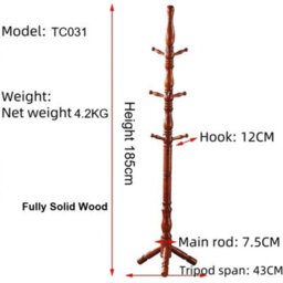 Multibao Posh Solid Wood Heavy Duty Coat Stand Tree - 9 Hook Elegant Rack - Walnut Colour - thumbnail 7