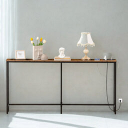FURNOLD Industrial 180Cm Wide Console Table With Charging Station Rustic Brown Hallway Furniture - thumbnail 3