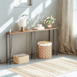 FURNOLD Industrial 180Cm Wide Console Table With Charging Station Rustic Brown Hallway Furniture - thumbnail 1