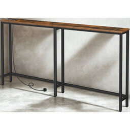 FURNOLD Industrial 180Cm Wide Console Table With Charging Station Rustic Brown Hallway Furniture - thumbnail 2