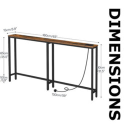 FURNOLD Industrial 180Cm Wide Console Table With Charging Station Rustic Brown Hallway Furniture - thumbnail 6