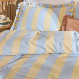 Wylder Birdie Stripe Ruffle Duvet Cover Set, Lemon/sky, Double - thumbnail 1
