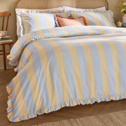 Wylder Birdie Stripe Ruffle Duvet Cover Set, Lemon/sky, Double - thumbnail 3