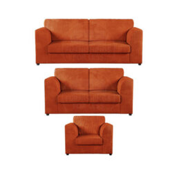 Furnishings For Less UK Luxor Jumbo Cord 3 + 2 + 1 Fabric 3 Piece Sofa Suite - Fullback Orange