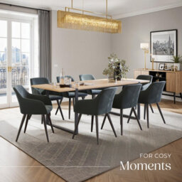 Tectake Set Of 8 Dining Chair Marilyn - With Armrests, Padded, Velvet Look, Black Steel Legs  - Grey/black - thumbnail 8