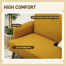 Wyld Haus Rorore Yoro Velvet Yellow Compact 2-Seater Sofa - Extra Thick Padding, Wooden Legs, Tool-Free Assembly - thumbnail 4