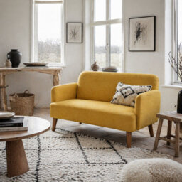 Wyld Haus Rorore Yoro Velvet Yellow Compact 2-Seater Sofa - Extra Thick Padding, Wooden Legs, Tool-Free Assembly