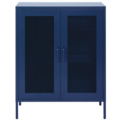 Beliani Navy Blue Metal Office Cabinet 2-Door Locking With Keys, 3 Shelves, W80 X D40 X H102Cm - image 1