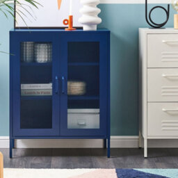 Beliani Navy Blue Metal Office Cabinet 2-Door Locking With Keys, 3 Shelves, W80 X D40 X H102Cm - thumbnail 2