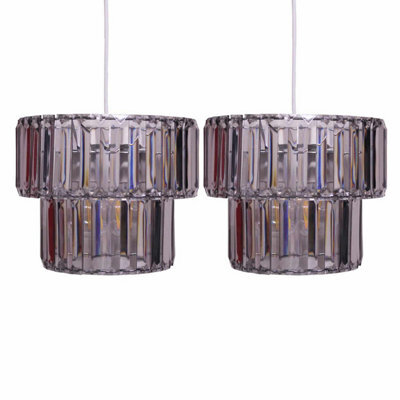 First Choice Lighting Set Of 2 Clint - Smoked Acrylic Two Tier Easy Fit Pendant Shades - image 1